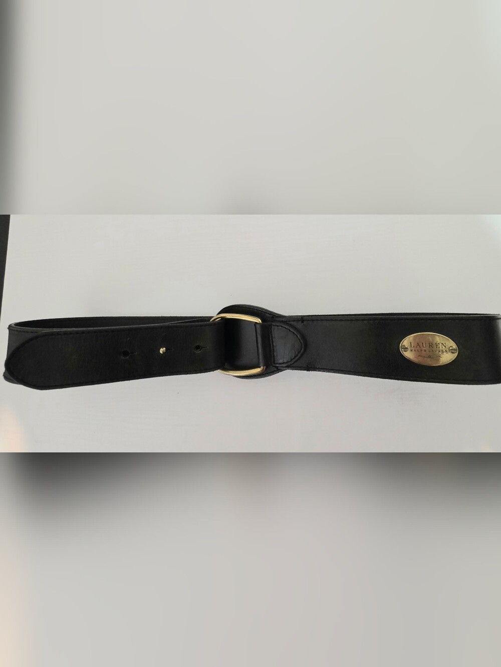 Women's Lauren Ralph Lauren Wide Black Leather D-Ring Belt Medium